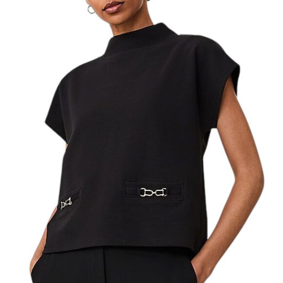 Ann Taylor Chain Link Mock Neck Top in Black  – Size MP (Petite Medium) - Picture 1 of 10